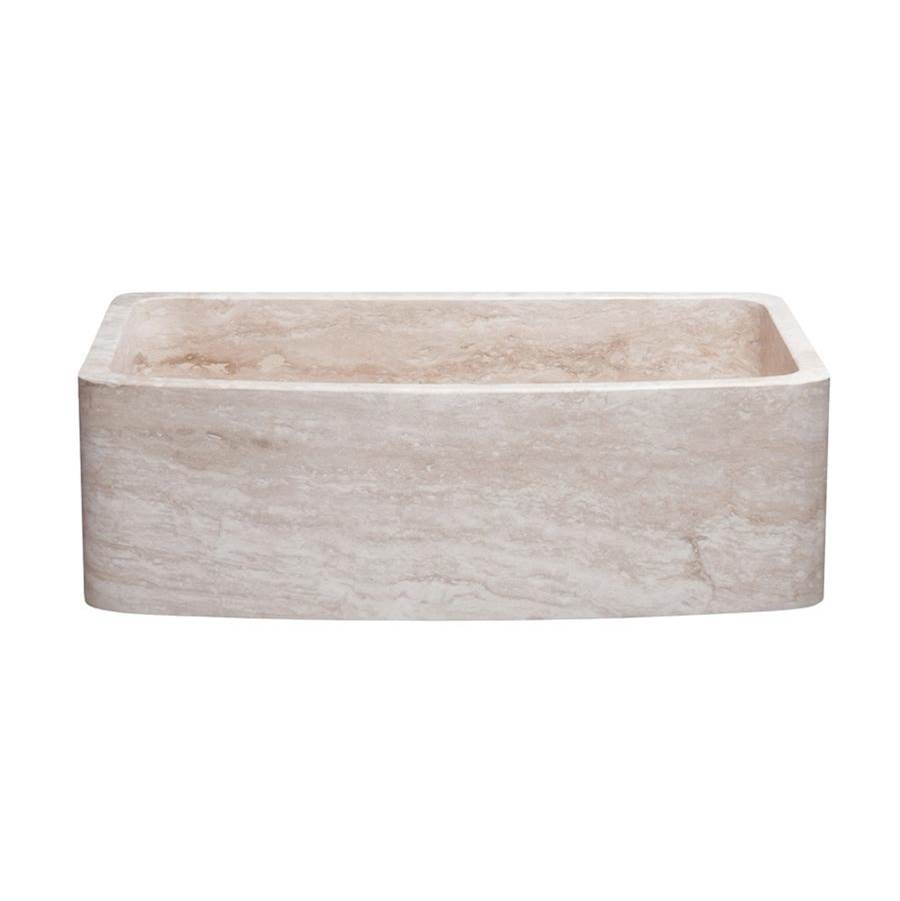 The Allstone Group 33'' Farmhouse Kitchen Sink, Single Bowl, Curved Front, Reversible, Roma Travertine