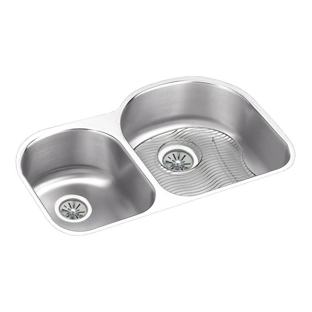 Elkay Lustertone Classic Stainless Steel 31-1/4'' x 20'' x 10'', Offset 40/60 Double Bowl Undermount Sink Kit