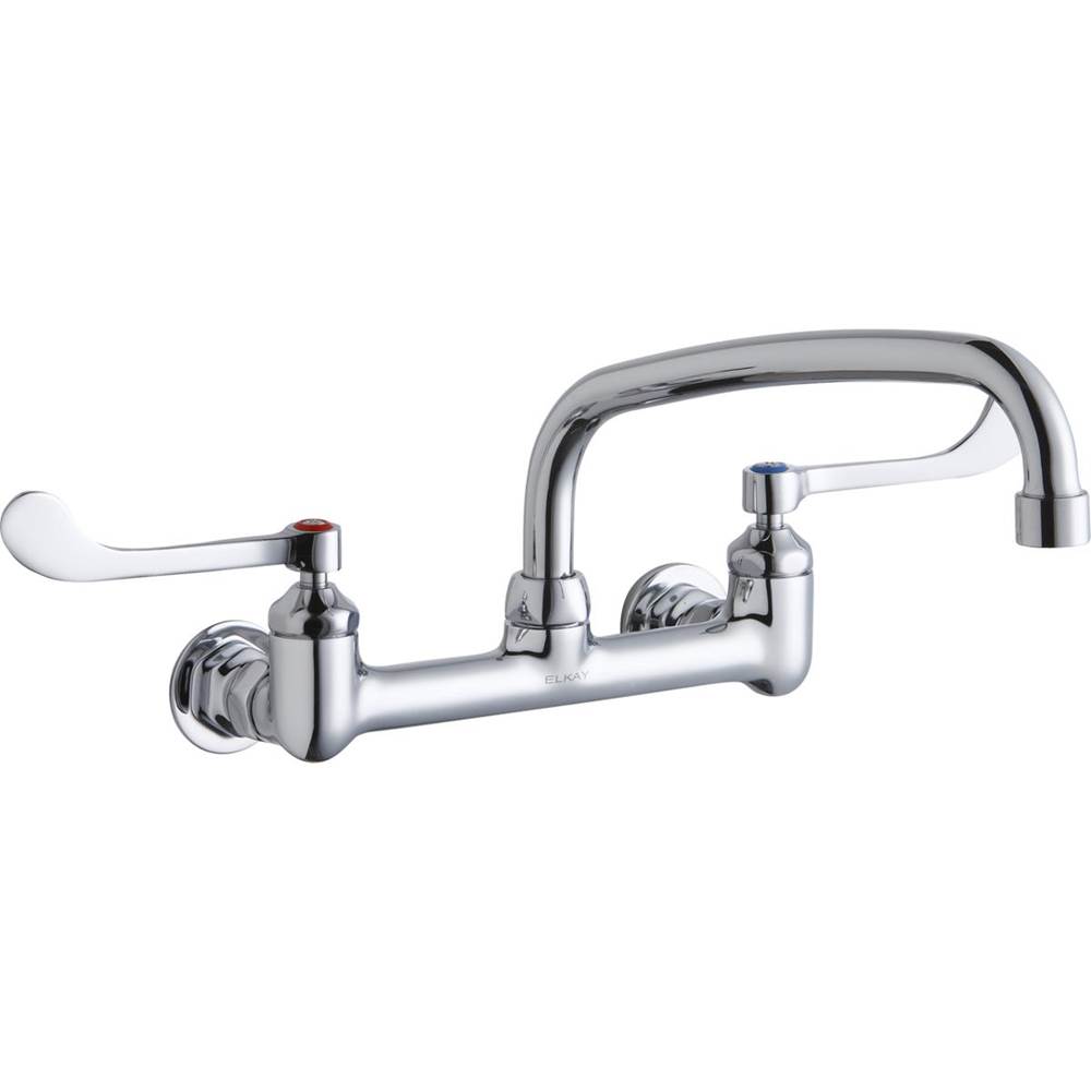 Elkay Foodservice 8'' Centerset Wall Mount Faucet with 10'' Arc Tube Spout 6'' Wristblade Handles 1/2in Offset Inlets