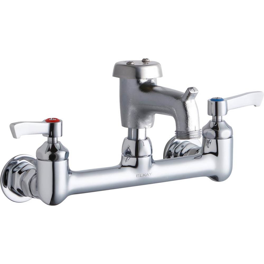 Elkay 8'' Centerset Wall Mount Faucet with 3'' Bucket Hook Spout 2'' Lever Handles 1/2in Offset Inlets Rough Chrome
