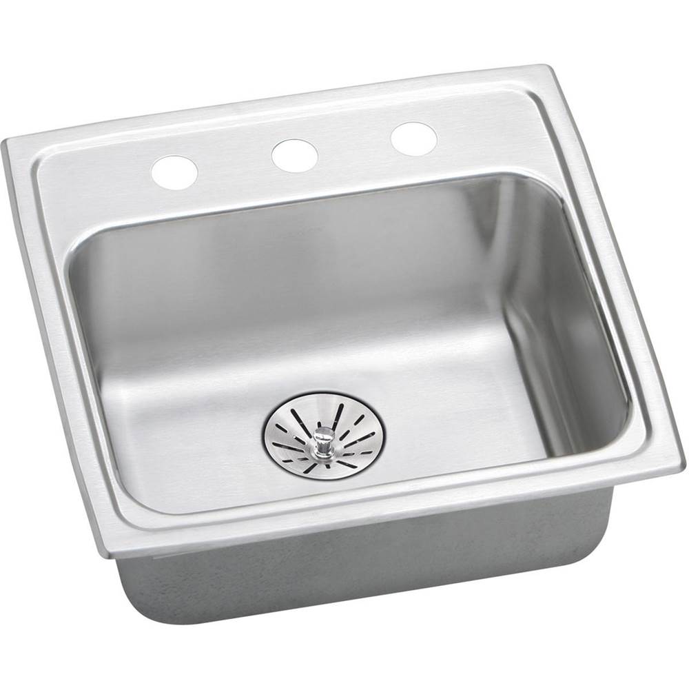 Elkay Lustertone Classic Stainless Steel 19-1/2'' x 19'' x 6-1/2'', 3-Hole Single Bowl Drop-in ADA Sink with Perfect Drain and Quick-clip