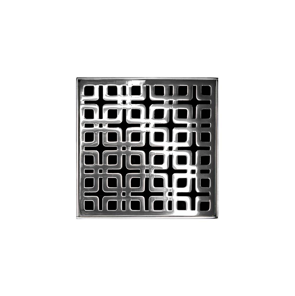 Infinity Drain 4'' x 4'' KD 4 Complete Kit with Link Pattern Decorative Plate in Polished Stainless with Cast Iron Drain Body for Hot Mop, 2'' Outlet
