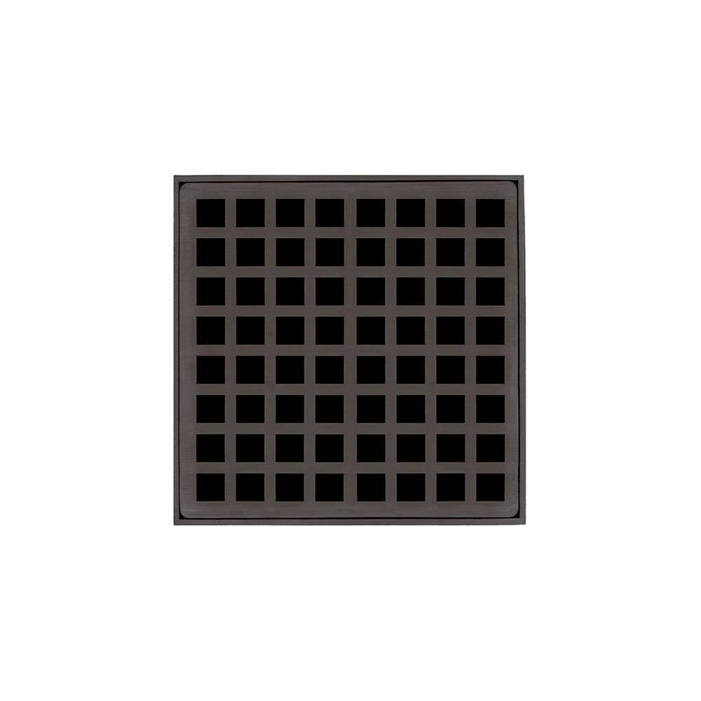 Infinity Drain 5'' x 5'' QD 5 Complete Kit with Squares Pattern Decorative Plate in Oil Rubbed Bronze with Cast Iron Drain Body, 2'' Outlet