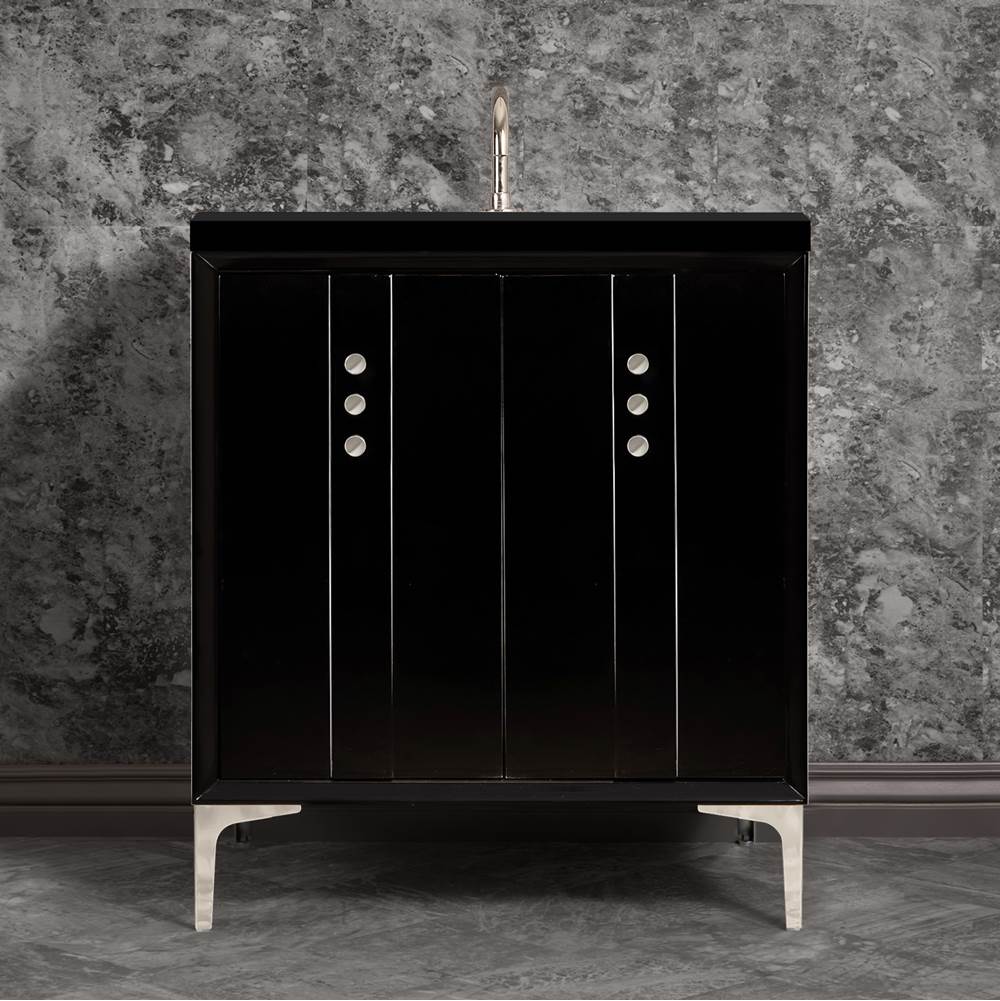 Linkasink Tuxedo 30'' Wide Black Vanity with Polished Nickel Buttons and Hardware, 30'' x 22'' x 33.5'' (without vanity top)
