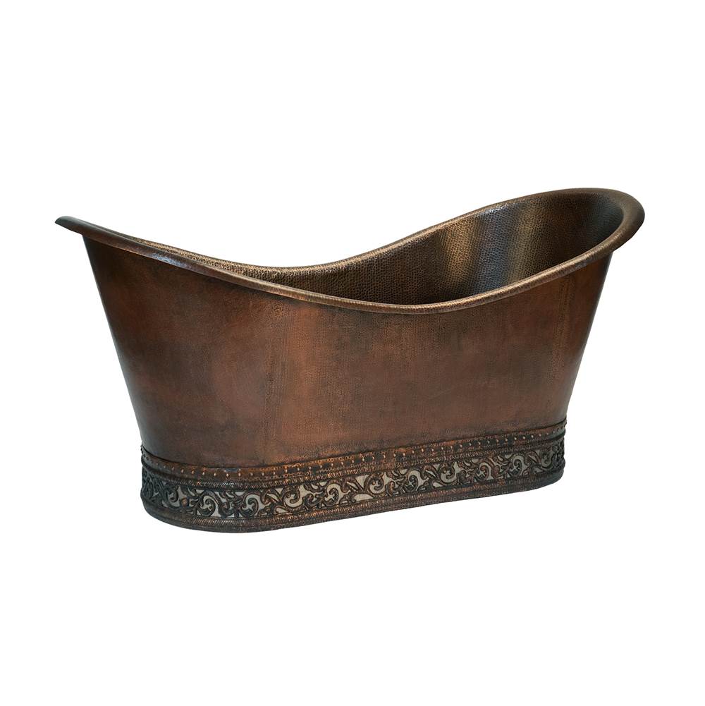 Premier Copper Products 67'' Hammered Copper Double Slipper Bathtub with Scroll Base and Nickel Inlay