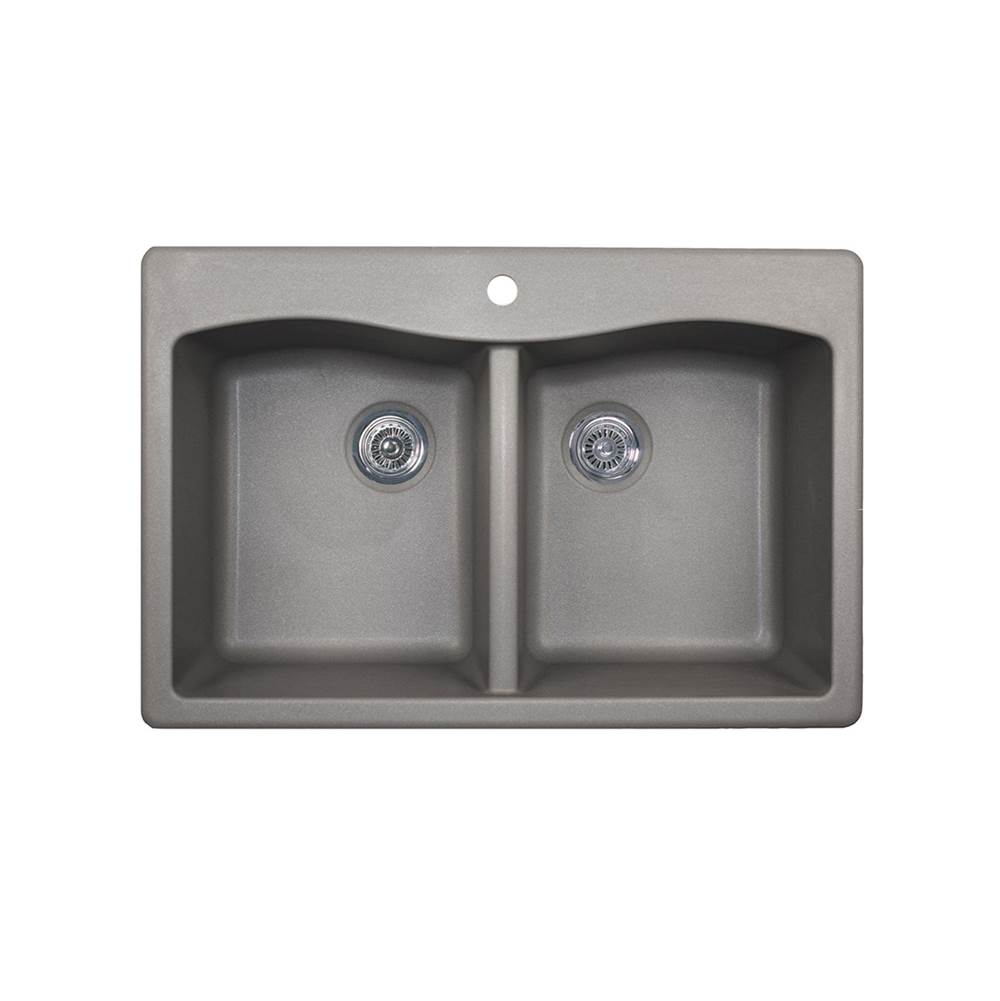 Swan QZED-3322 22 x 33 Granite Drop in Double Bowl Sink in Metallico