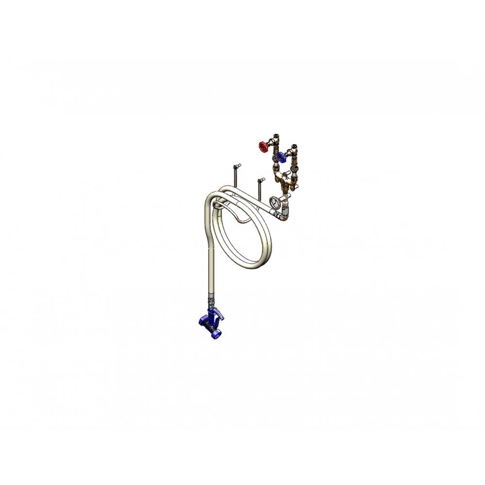 T&S Brass Washdown Station, Hot & Cold Water, Thermometer, Mixing Valve, 1/2'' NPT Inlets, 50' Hose