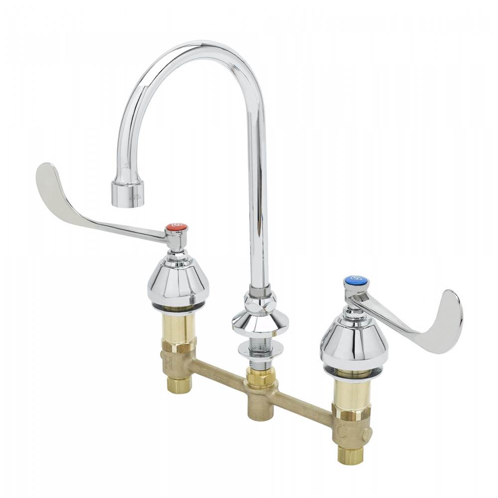 T&S Brass Easyinstall Concealed Widespread w/ Eterna, 6'' Handles & Swivel Gn w/ 0.5 Gpm Vandal Resistant Non-Aerated Spray Device
