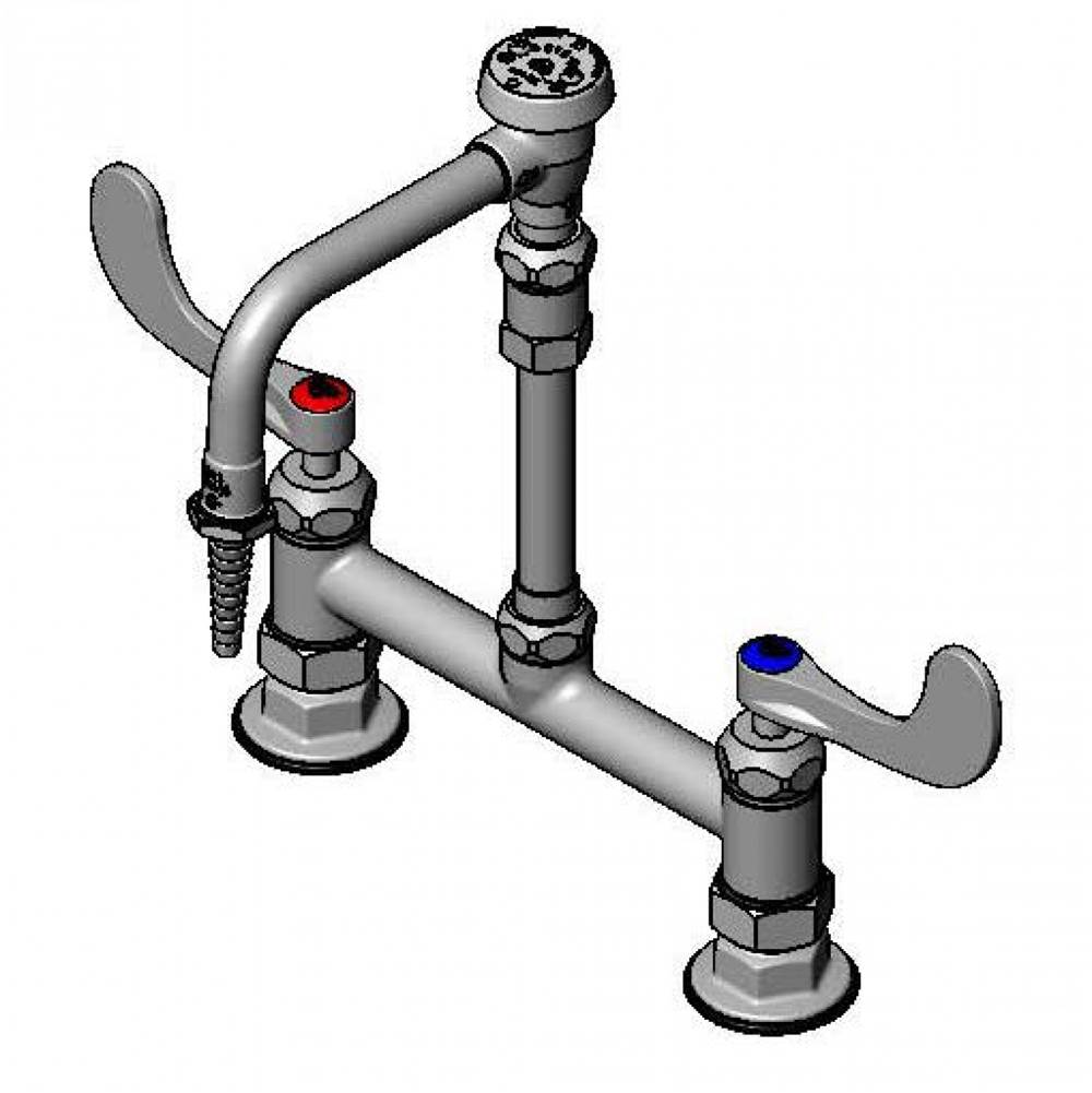 T&S Brass Lab Faucet, 8'' Deck Mount, Ceramas, Swivel VB Nozzle, Serrated Tip, 4'' Wrist Handles
