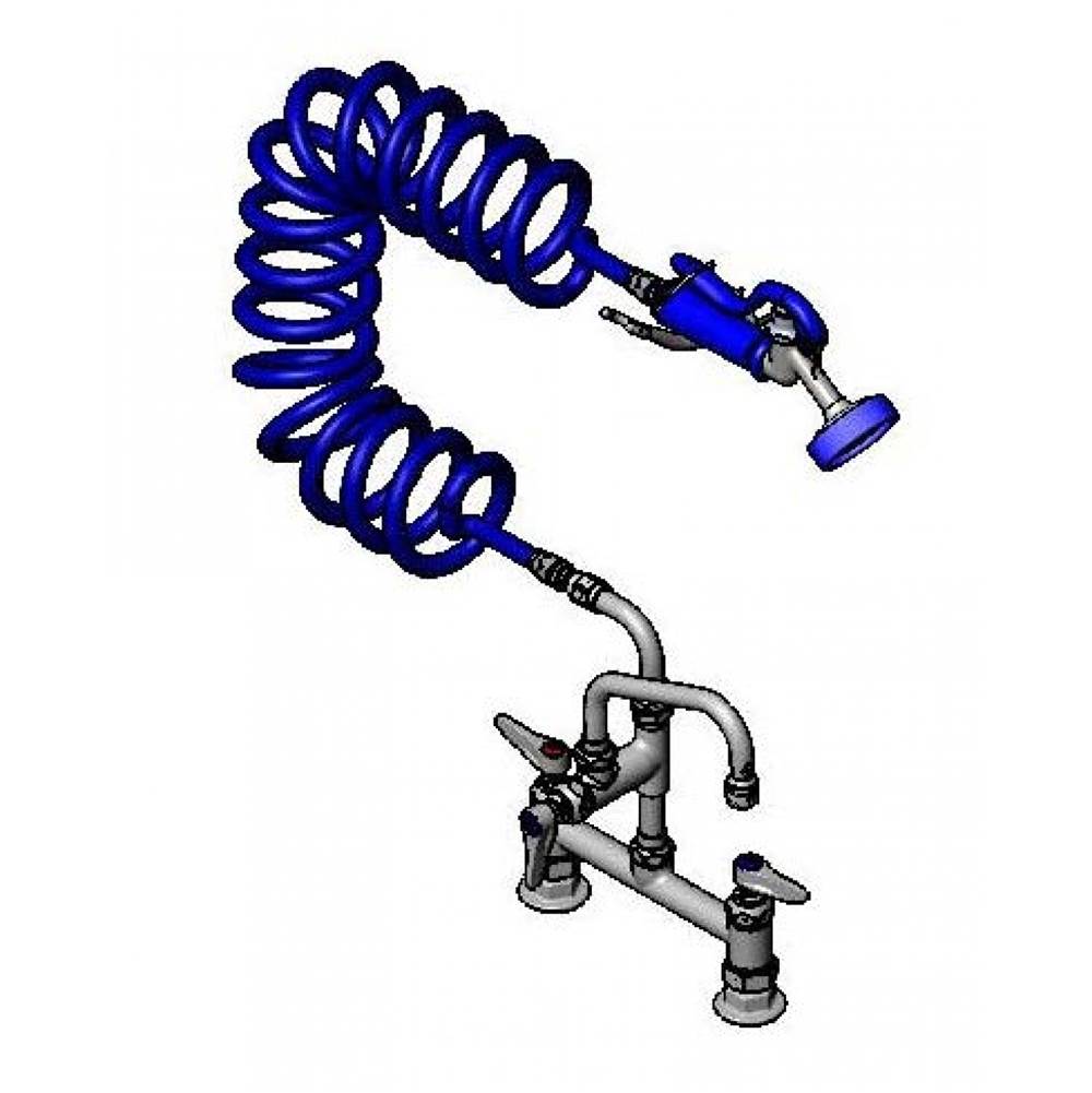 T&S Brass Pet Grooming Faucet, Deck 8'' Centers, Aluminum Spray Valve, Coiled Hose, 6'' Add-On Faucet